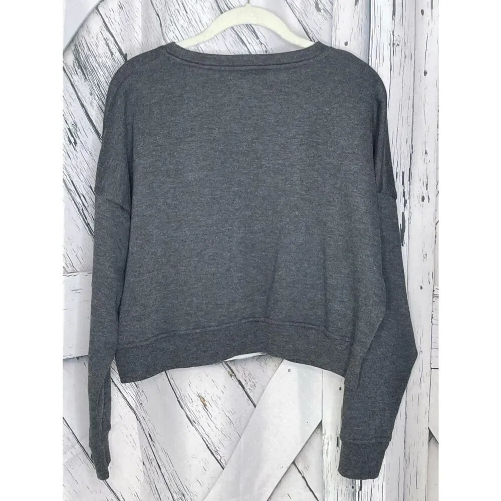 Rae Dunn Cozy Cropped Sweatshirt Gray Size Medium - Picture 3 of 5